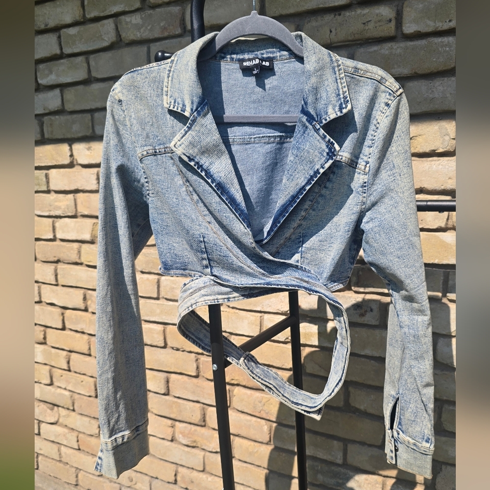 Denim Cropped Wrap Top By Rehab Lab